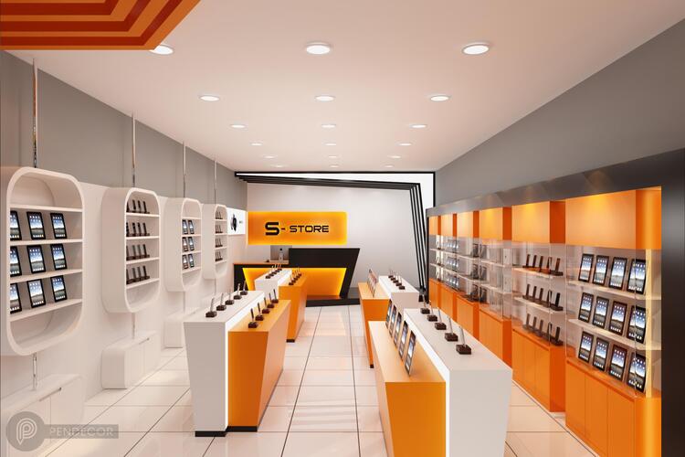 Mẫu thiết kế showroom điện thoại với gam màu độc đáo