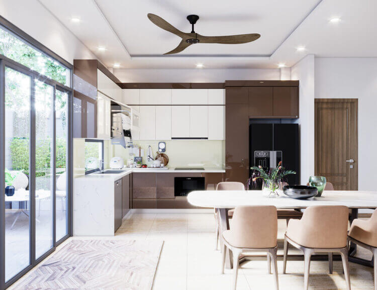 Đèn nhà bếp nên có ánh sáng nhẹ nhàng và tán đều ra không gian