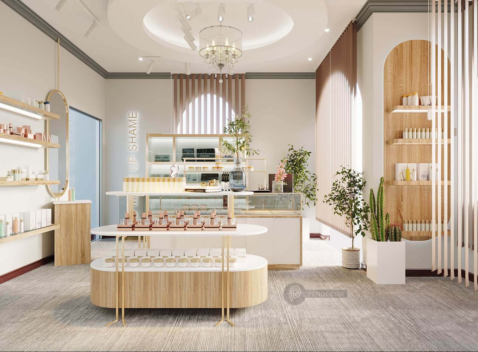 Tham khảo mẫu trang trí cửa hàng bán mỹ phẩm đẹp, ấn tượng