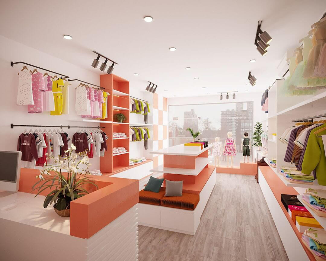 Màu sắc nhất quán, tươi mới và đáng yêu sẽ giúp cửa hàng bán đồ trẻ em dễ dàng thu hút và chinh phục khách hàng