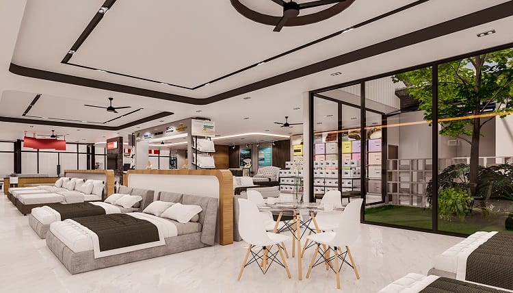 Mẫu 11: Cửa hàng chăn ga gối đệm phong cách xanh gần gũi với khách hàng