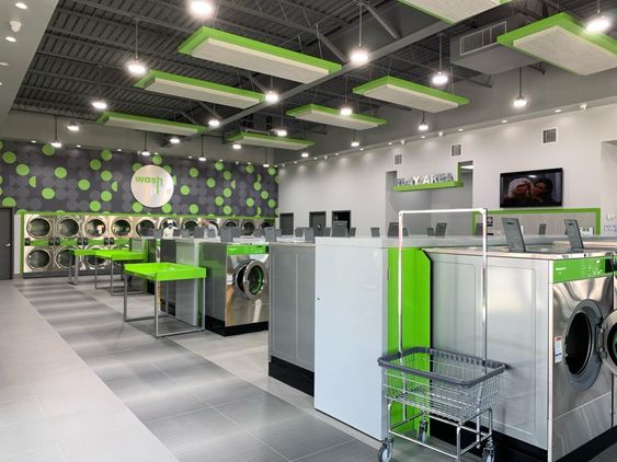 Phong cách công nghiệp phù hợp với cửa hàng giặt là quy mô lớn
