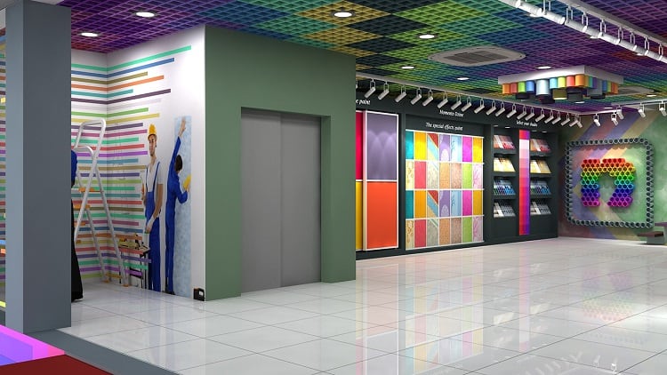 Phong cách hiện đại phù hợp với hầu hết các dạng cửa hàng kinh doanh sơn