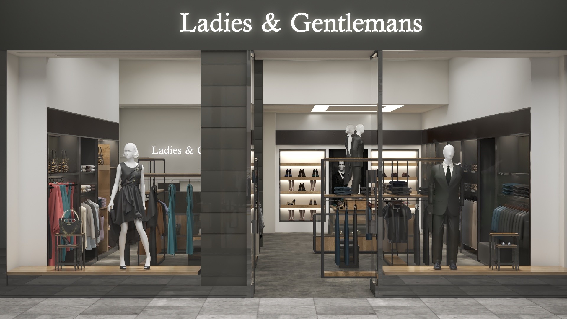 Thiết kế mặt tiền shop thời trang tối giản