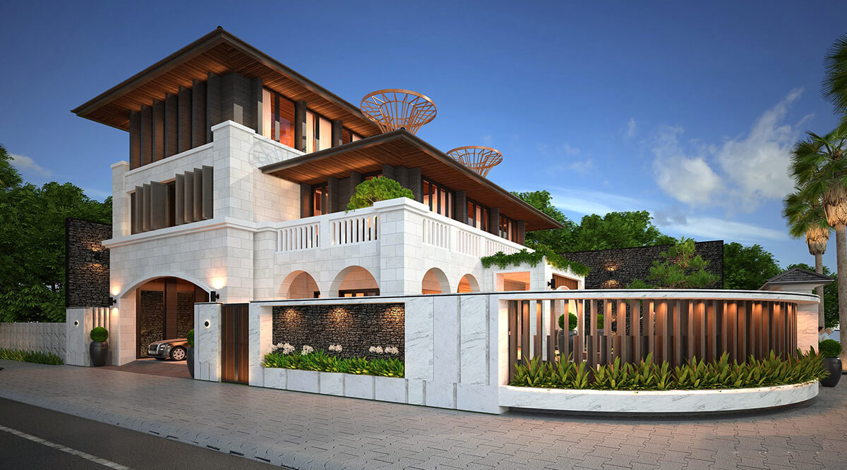 Thiết kế biệt thự 2 mặt tiền phong cách Tân cổ điển