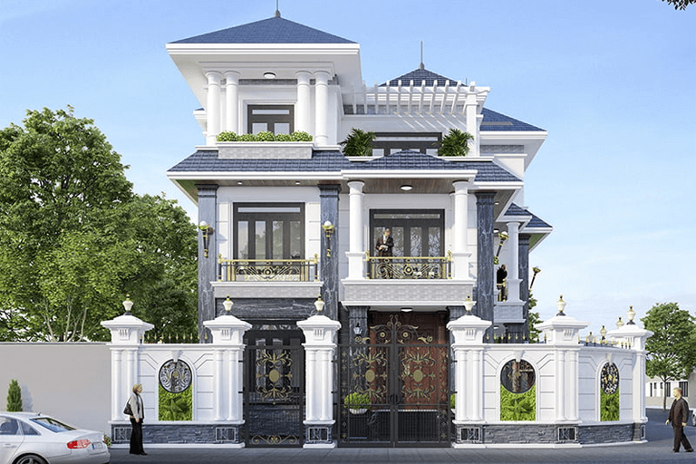 Thiết kế biệt thự 2 mặt tiền phong cách Tân cổ điển