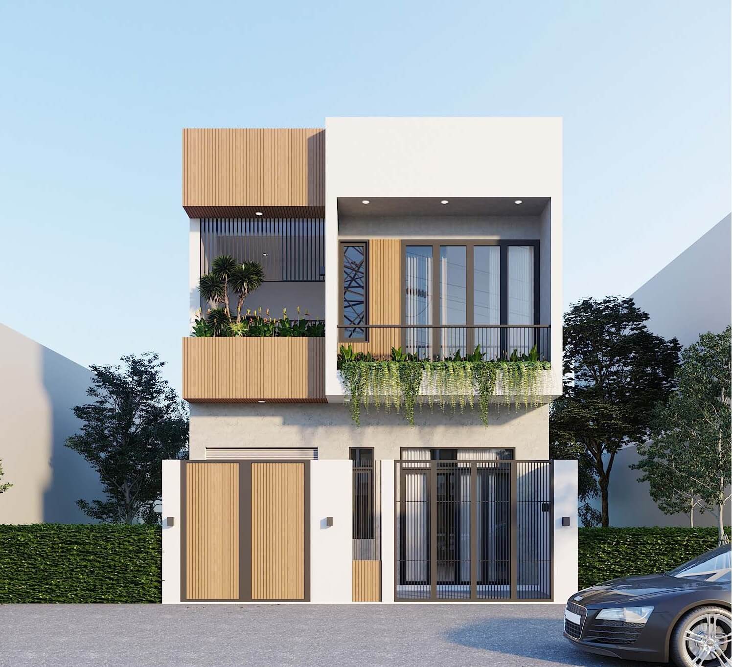 mẫu thiết kế mặt tiền nhà 2 tầng 5m ấn tượng không thể bỏ qua