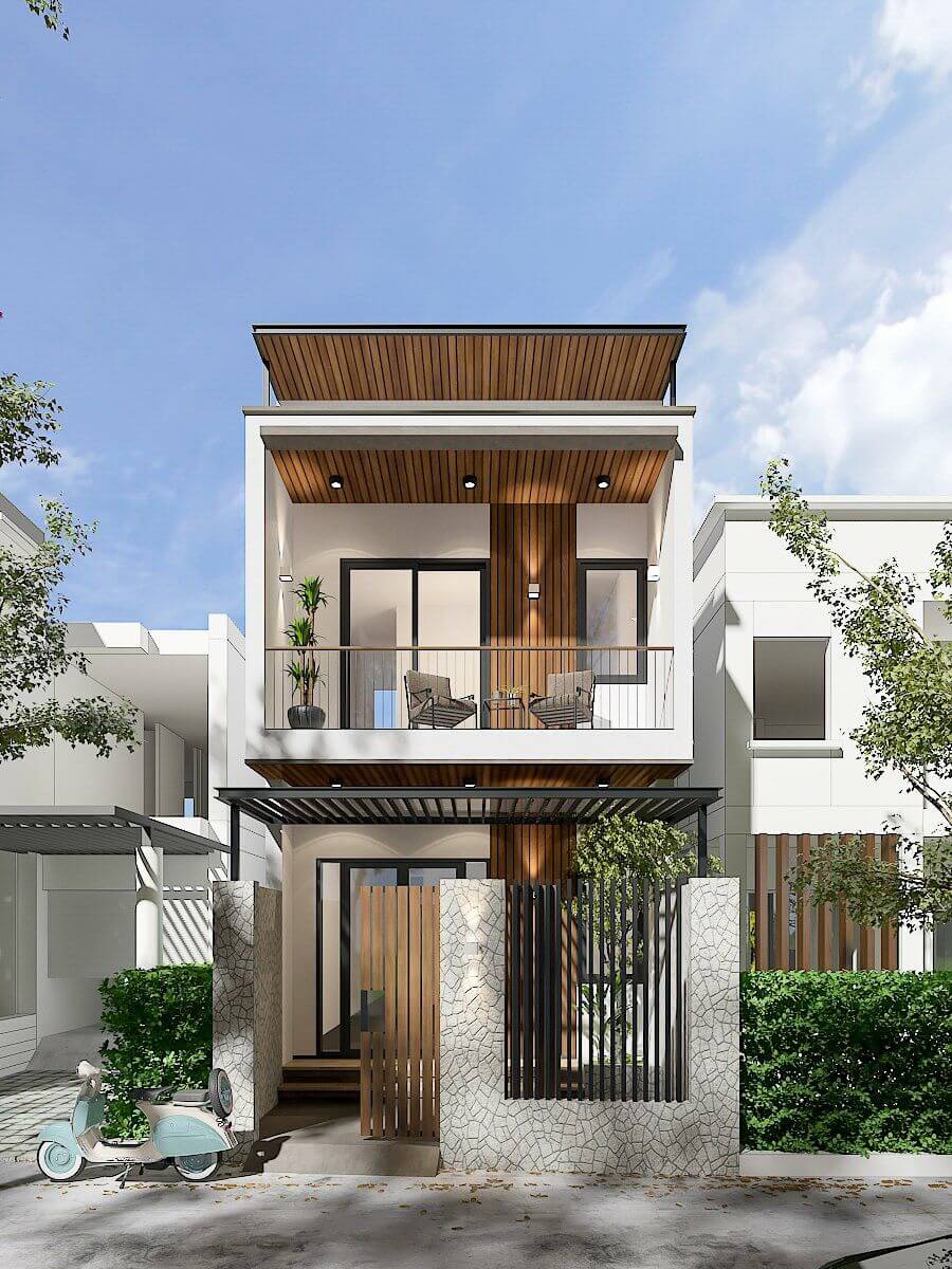 mẫu thiết kế mặt tiền nhà 2 tầng 5m ấn tượng không thể bỏ qua