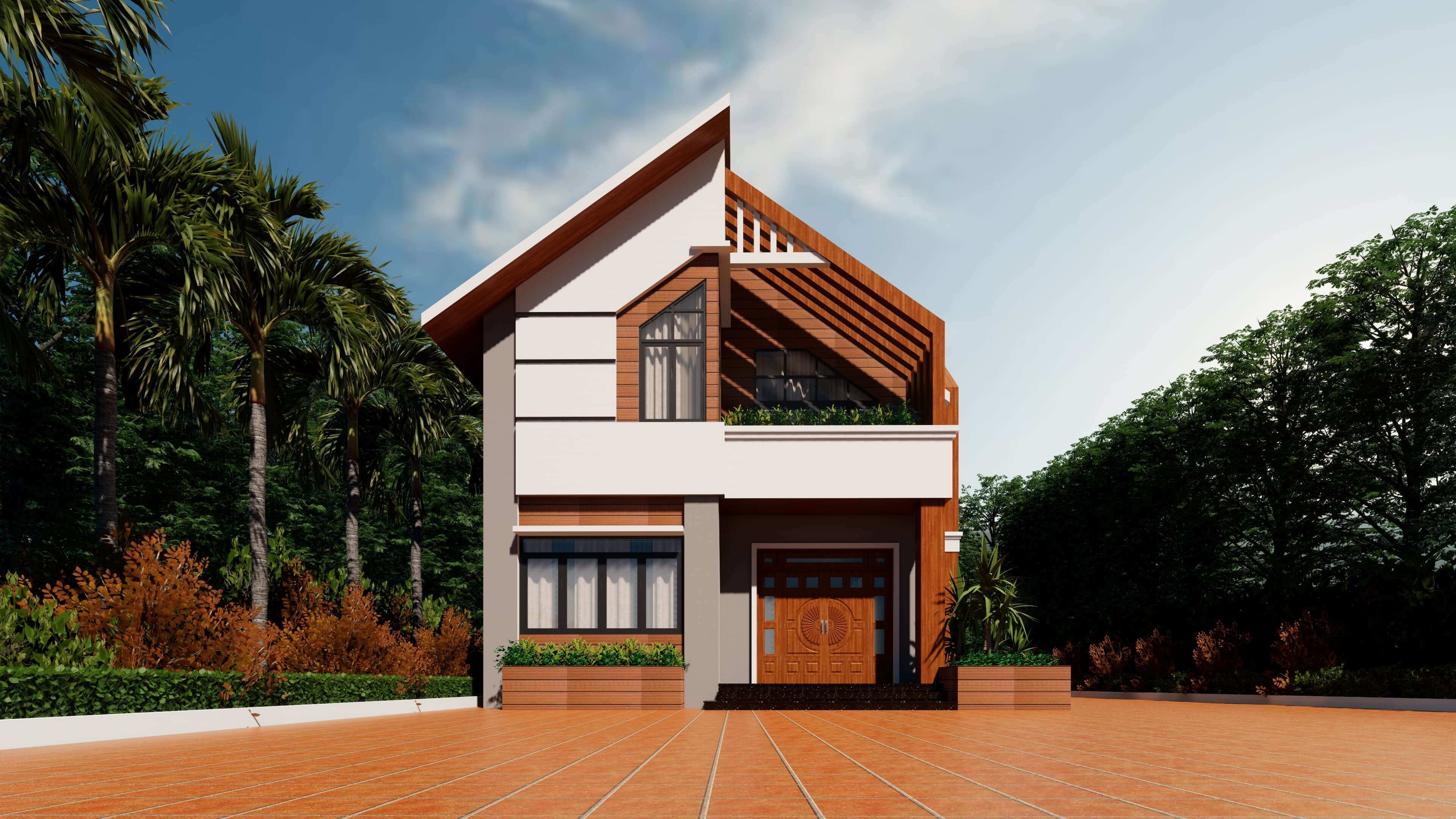 10+ mẫu thiết kế mặt tiền nhà 2 tầng mái Thái ấn tượng, hợp thời