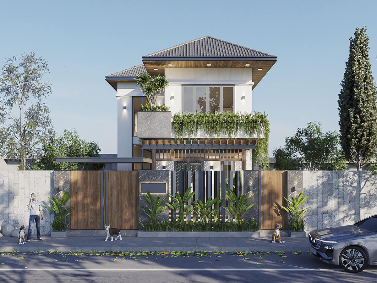 10+ mẫu thiết kế mặt tiền nhà 2 tầng mái Thái ấn tượng, hợp thời