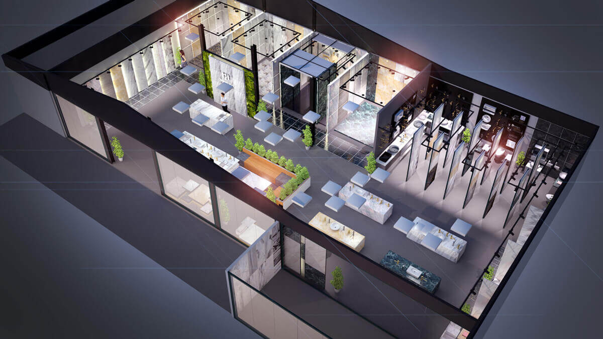 thiết kế showroom gạch Pendecor