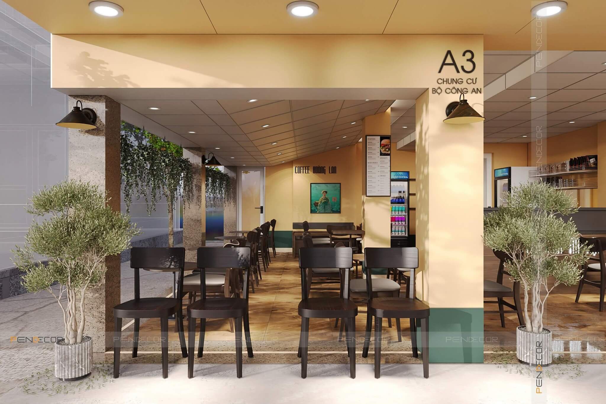 mẫu quán cà phê 2 mặt tiền Pendecor