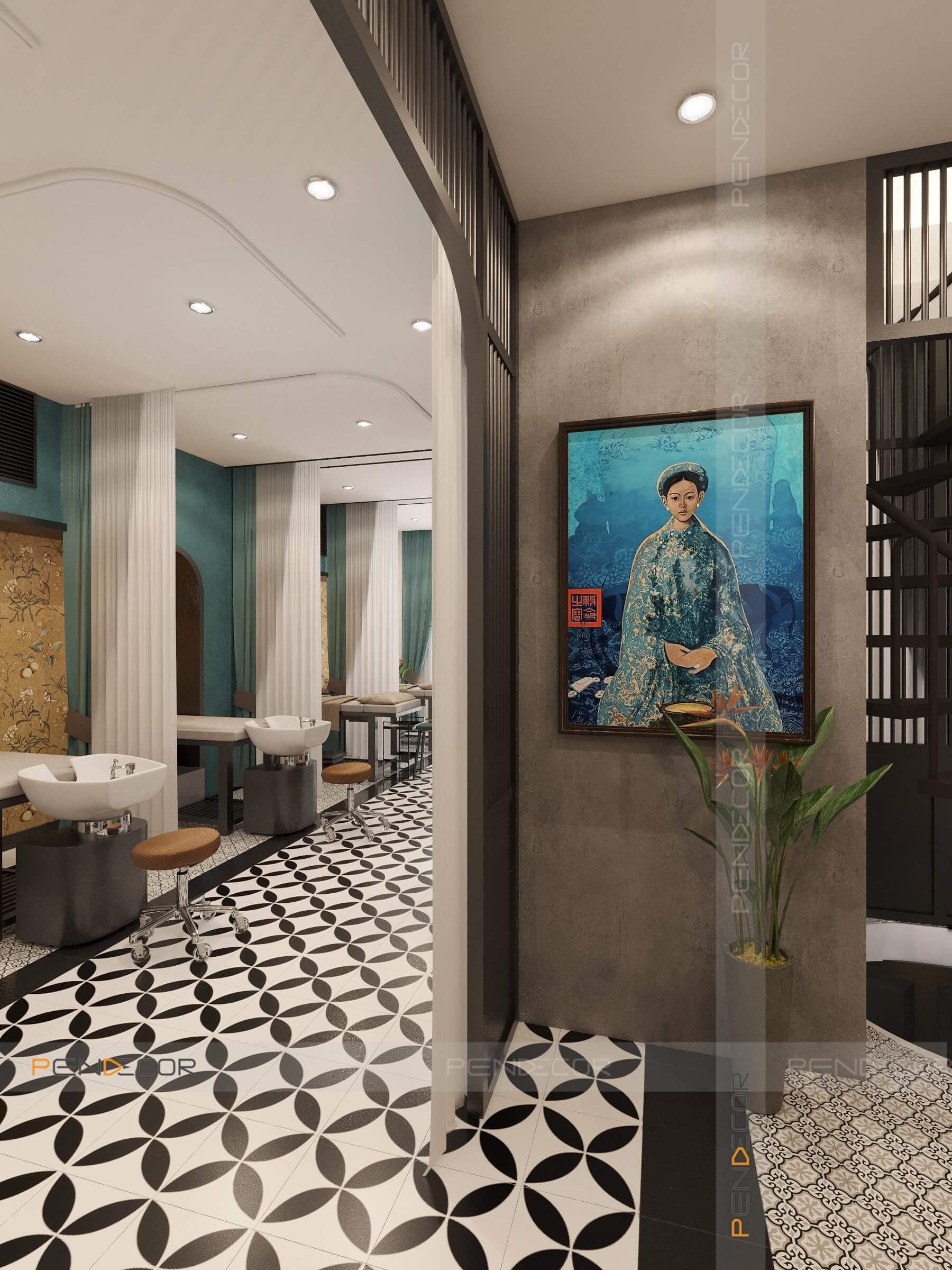 thiết kế tiệm nail gội đầu Pendecor